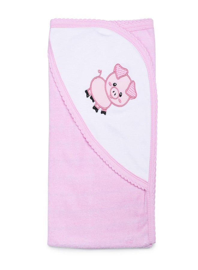Phedarus Multipurpose Hooded Baby Bath Towel-Ultra Soft, Absorbent Baby Bath Towels for Newborn Boy and Girl Animal Face Towel | Reversible with Stripes Print | 78cms x 75cms | Pink - Image 3