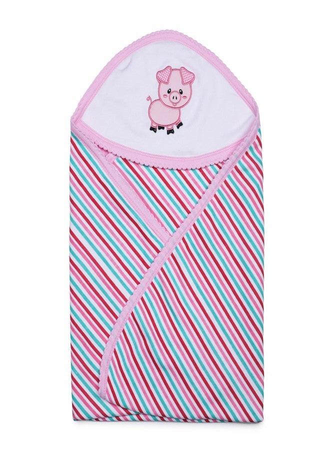 Phedarus Multipurpose Hooded Baby Bath Towel-Ultra Soft, Absorbent Baby Bath Towels for Newborn Boy and Girl Animal Face Towel | Reversible with Stripes Print | 78cms x 75cms | Pink - Image 4