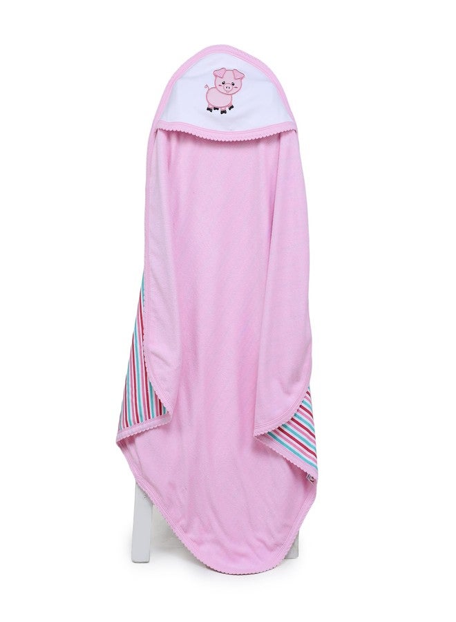 Phedarus Multipurpose Hooded Baby Bath Towel-Ultra Soft, Absorbent Baby Bath Towels for Newborn Boy and Girl Animal Face Towel | Reversible with Stripes Print | 78cms x 75cms | Pink - Image 1