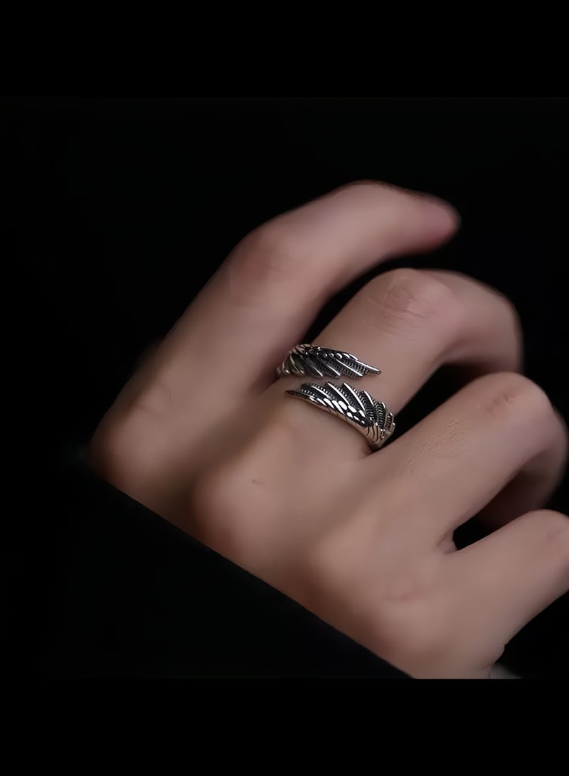 حِرَاس خاتم هامسا مجنّح أنيق - خاتم الأجنحة الحارسة - صنعة فضة تايلندي - مقاس قابل للتعديل للرجال - Image 3