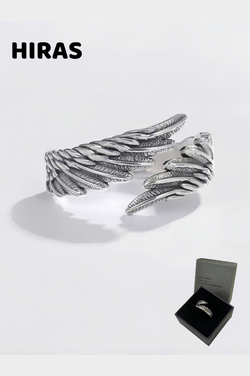 حِرَاس خاتم هامسا مجنّح أنيق - خاتم الأجنحة الحارسة - صنعة فضة تايلندي - مقاس قابل للتعديل للرجال - Image 1