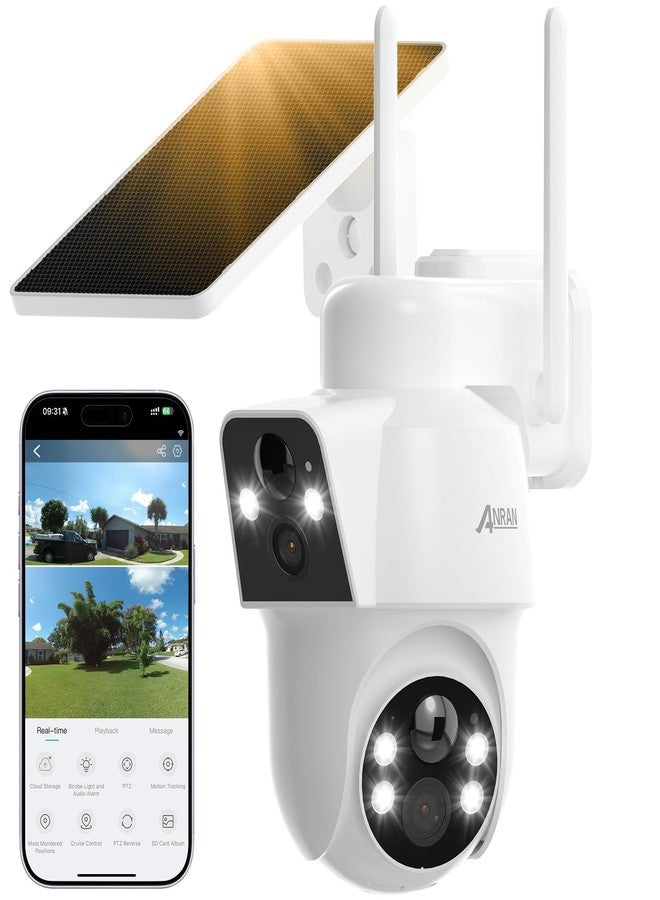 ANRAN Dual-Lens Solar Security Camera, 3MP Wireless Outdoor Camera for Home Security, 100% Wire-Free with Solar Panel, Color Night Vision, Motion Detection, 2.4GHz WiFi, IP66 Weatherproof - Image 1