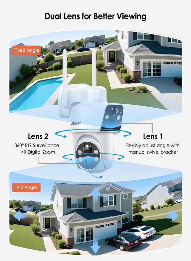 ANRAN Dual-Lens Solar Security Camera, 3MP Wireless Outdoor Camera for Home Security, 100% Wire-Free with Solar Panel, Color Night Vision, Motion Detection, 2.4GHz WiFi, IP66 Weatherproof - Image 2