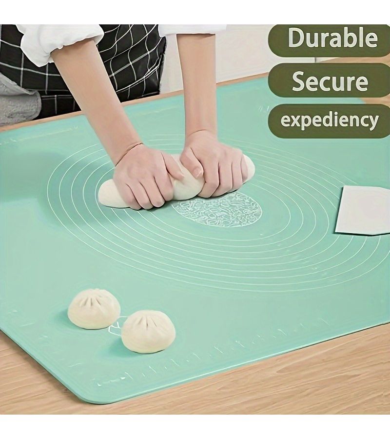 Green 19.69 Inch By 15.75 Inch Extra Thick Silicone Baking Mat Non Slip Naturally Dyed Odorless Double Sided Durable Industrial Kitchen Tool For Dough Pizza And Cakes - Image 2