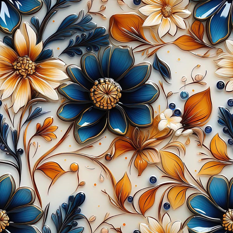 MuralPeel Vintage Boho Brown Glass Floral Dark NavyYellow Abstract Art Modern Peel and Stick Wallpaper Self Adhesive Removable Easy Peel Off Stick on Wall for Bedroom Cabinet Renter - Image 2
