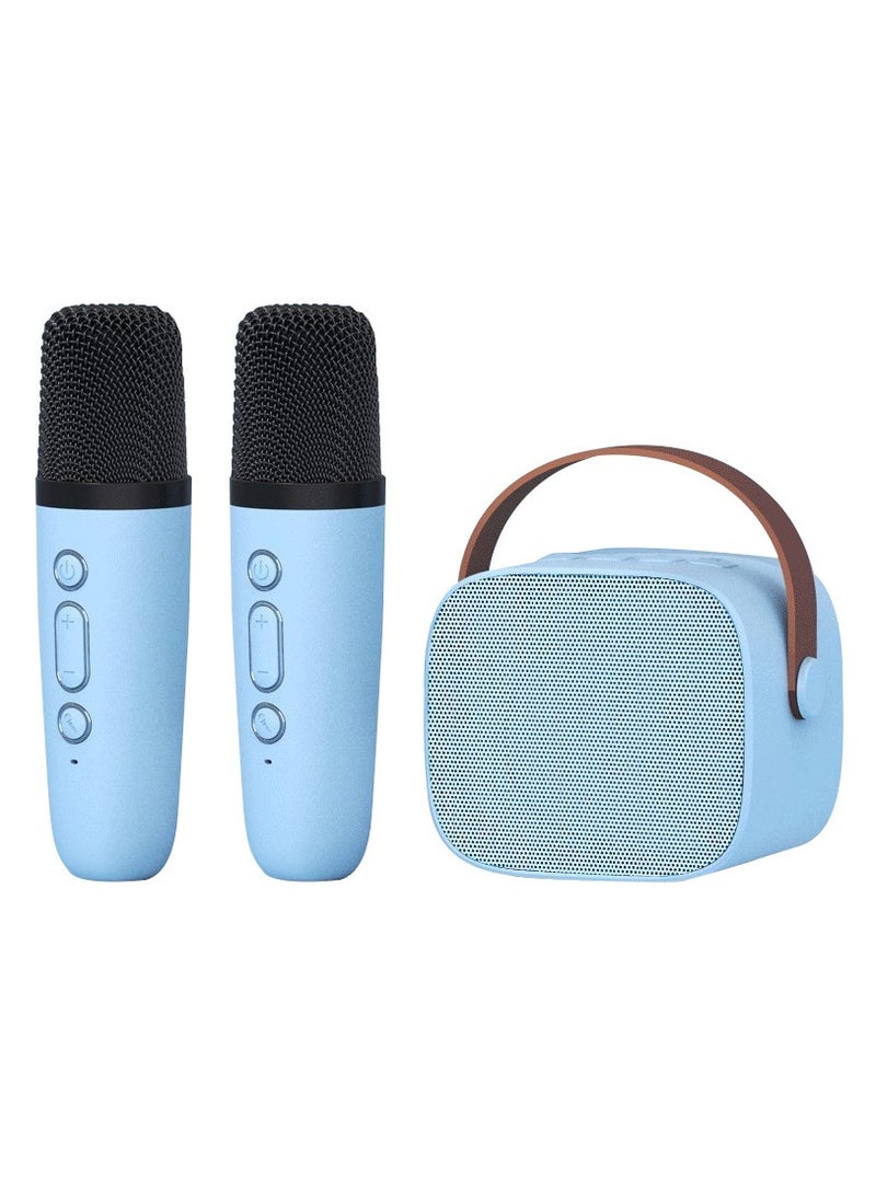 Generic Mini Karaoke Machine for Kids, Portable Bluetooth Speaker with 2 Wireless Microphones, Support for TF Card/Aux Cable Playback, Birthday Toys Gifts for 5+ Years Old Boys/Girls (Blue)  - Image 1
