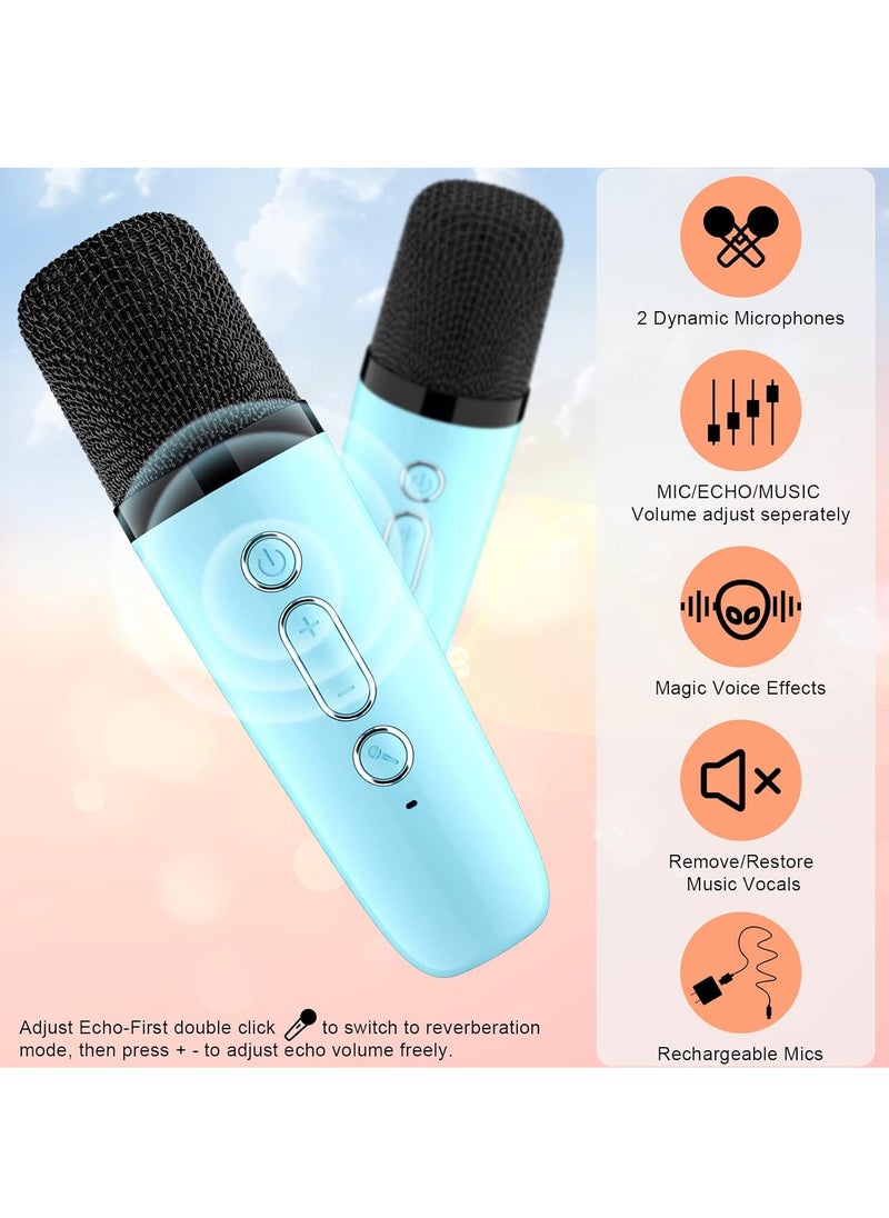 Generic Mini Karaoke Machine for Kids, Portable Bluetooth Speaker with 2 Wireless Microphones, Support for TF Card/Aux Cable Playback, Birthday Toys Gifts for 5+ Years Old Boys/Girls (Blue)  - Image 5