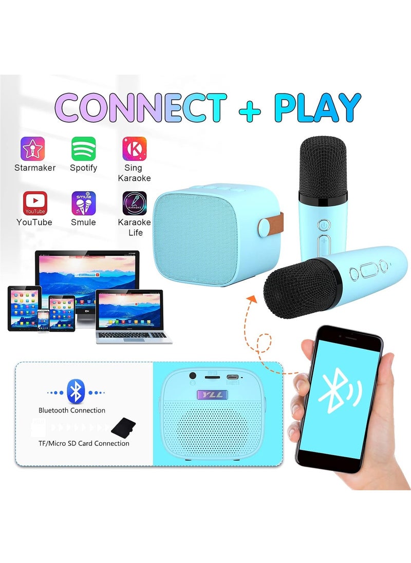 Generic Mini Karaoke Machine for Kids, Portable Bluetooth Speaker with 2 Wireless Microphones, Support for TF Card/Aux Cable Playback, Birthday Toys Gifts for 5+ Years Old Boys/Girls (Blue)  - Image 3