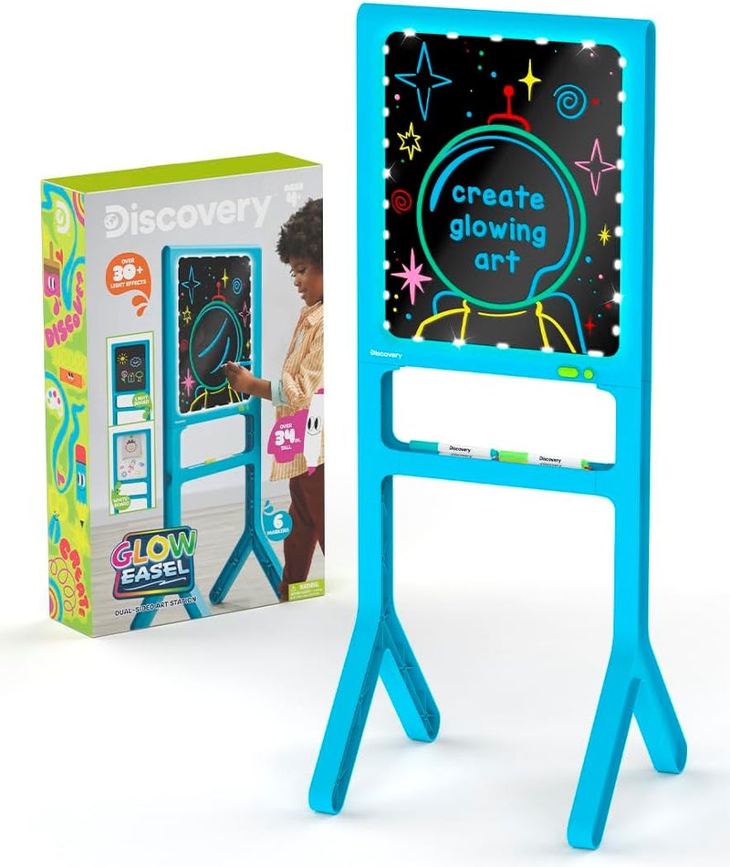 Discovery Kids LED Artist Easel with Removable Glow-in-The-Dark Tracing Tablet, Includes 8 Washable Markers & 4 Magnets, 8 Drawing Light Modes, Portable Arts & Crafts Activity Kit - Image 1