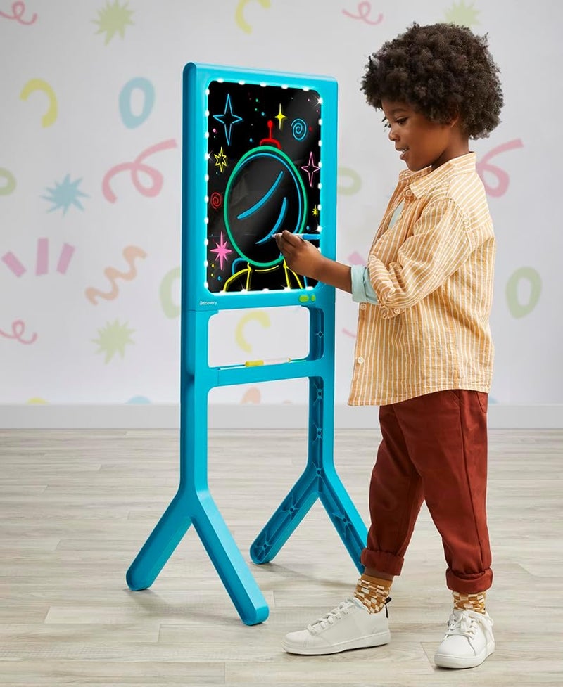 Discovery Kids LED Artist Easel with Removable Glow-in-The-Dark Tracing Tablet, Includes 8 Washable Markers & 4 Magnets, 8 Drawing Light Modes, Portable Arts & Crafts Activity Kit - Image 2