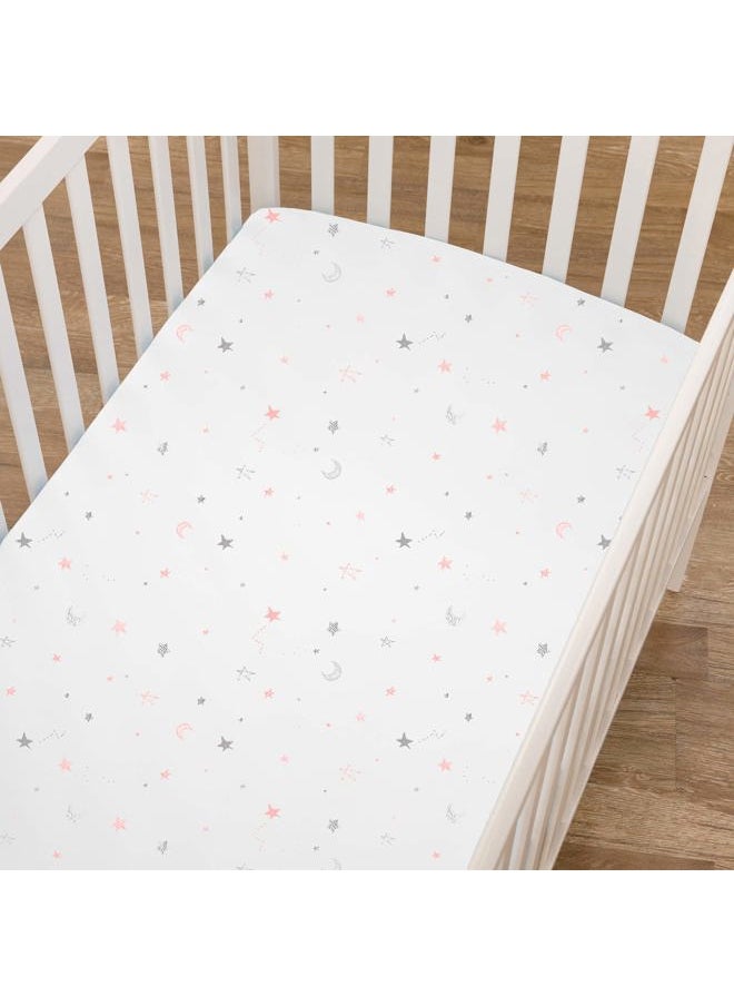 American Baby Company 2 Pack Fitted Crib Sheets 28" x 52", Soft Breathable Neutral 100% Cotton Jersey Sheet, Pink Stars/Zigzag, for Boys and Girls, Fits Crib and Toddler Bed mattresses  - Image 5