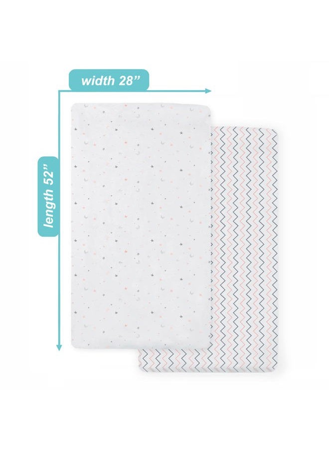 American Baby Company 2 Pack Fitted Crib Sheets 28" x 52", Soft Breathable Neutral 100% Cotton Jersey Sheet, Pink Stars/Zigzag, for Boys and Girls, Fits Crib and Toddler Bed mattresses  - Image 4