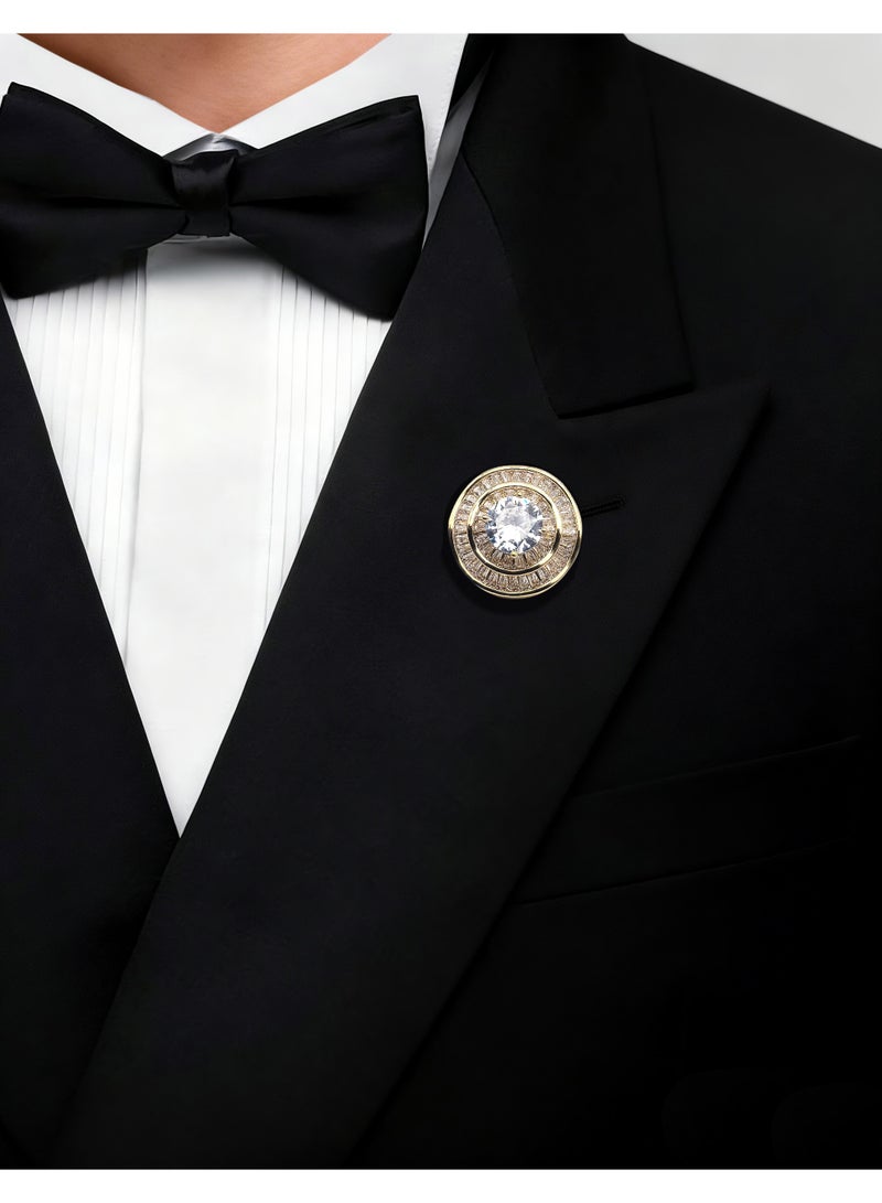 HomeNoor Luxury Cubic Zirconia Sunburst Lapel Pin, Sparkling Double-Layer Round Crystal Accessory, Premium Suit Brooch for Business, Wedding, Formal & Casual Wear, Perfect Gift for Men & Women - Image 1