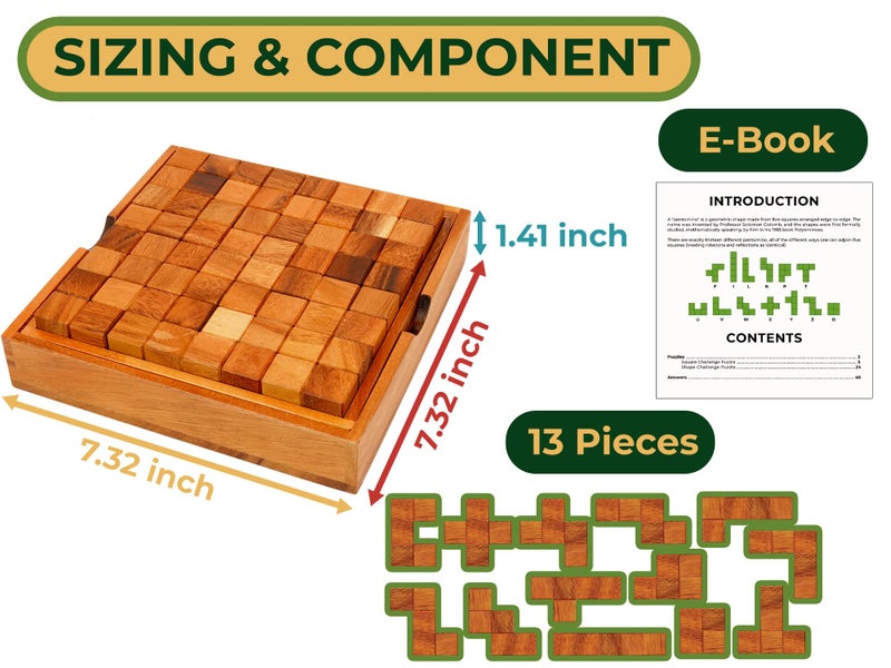 BSIRI Pentominoes Board Logic Puzzle Desk Toys Brain Games Cube Magic Educational Teaser Challenging Gift Intelligence Mind Wooden Strategy Christmas Supplies Box Master Smart Classroom - Image 3