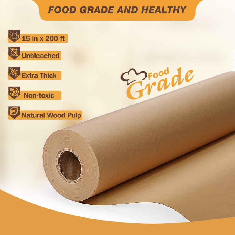 Hiware Unbleached 15 x 200 ft Parchment Baking Paper Roll - 250 Sq.Ft for Baking, Cooking, Grilling, Air Fryer and Steaming - Image 2