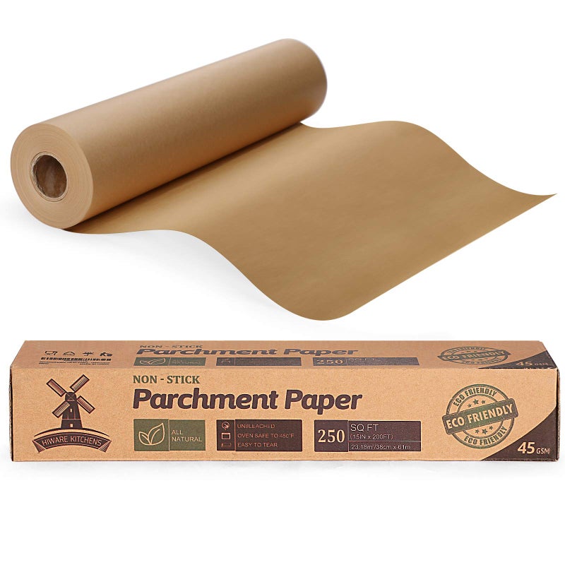 Hiware Unbleached 15 x 200 ft Parchment Baking Paper Roll - 250 Sq.Ft for Baking, Cooking, Grilling, Air Fryer and Steaming - Image 1