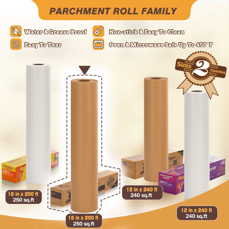 Hiware Unbleached 15 x 200 ft Parchment Baking Paper Roll - 250 Sq.Ft for Baking, Cooking, Grilling, Air Fryer and Steaming - Image 5