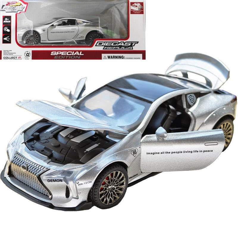 ERBADIHAGO Toy Car Compatible for LC500 Model Car 132 Diecast Collect Car Toy with Light and Sound Diecast Metal Collectible Model Cars for 3 Year Old Boys Pull Back Car Gift Toys for Kids Silver - Image 3