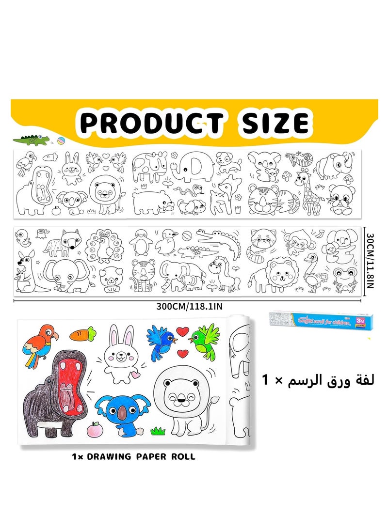 TFIXOL - 3 Meters Drawing Roll Animal Paper Roll for Kids for Stimulating Creativity Safe and Environmentally Friendly White Drawing Paper for Children DIY Interactive for Drawing, Sketching Craft - Image 1