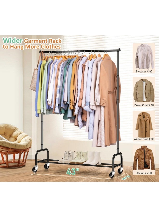Sleeping Lamb SLEEPING LAMB Heavy Duty Clothing Racks for Hanging Clothes Rack, 43" Wide Rolling Garment Rack Metal Clothing Hanger Rack with Wheels Wardrobe Rack for Coats, Shirts, Dress, (Black)  - Image 2