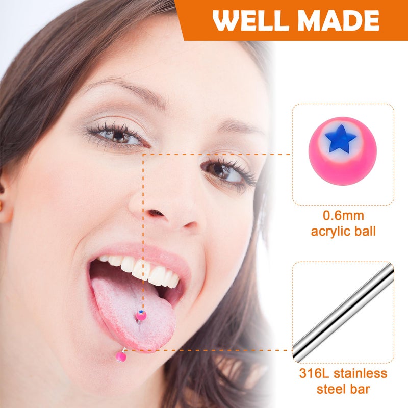 CrazyPiercing 50 Pairs Tongue Rings 14G Assorted Acrylic Tong Ring Straight Stainless Steel Barbell Body Piercing Jewelry for Women Man - Image 3