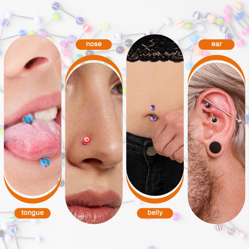 CrazyPiercing 50 Pairs Tongue Rings 14G Assorted Acrylic Tong Ring Straight Stainless Steel Barbell Body Piercing Jewelry for Women Man - Image 5