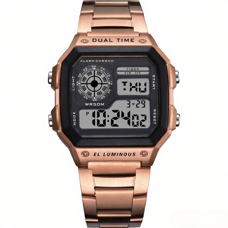 PANARS Digital Watch: Rose Gold, 50M Waterproof, Accurate Digital Movement - Dual Time Mode, Stainless Steel Strap, Mechanical Industrial Dial Digital Sports Watch for Business Men, Daily Use - Image 1