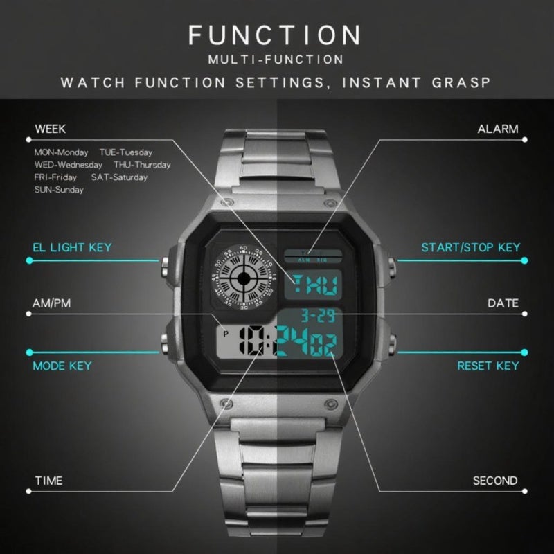 PANARS Digital Watch: Rose Gold, 50M Waterproof, Accurate Digital Movement - Dual Time Mode, Stainless Steel Strap, Mechanical Industrial Dial Digital Sports Watch for Business Men, Daily Use - Image 2