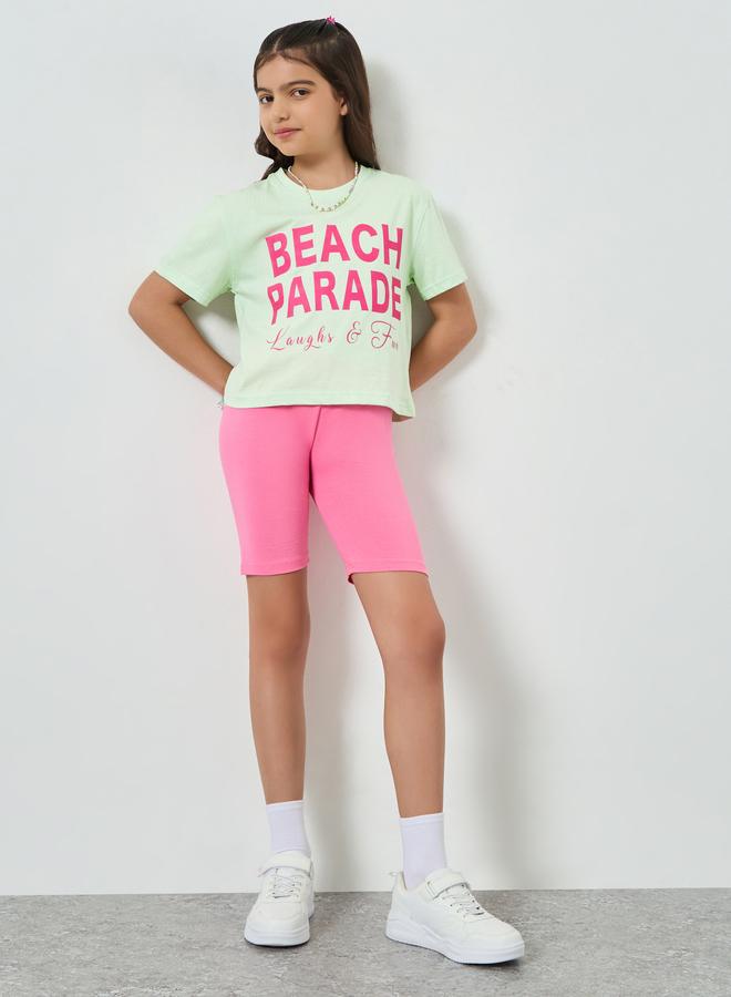Styli Girls Slogan Print Dropped Shoulder Crop T-Shirt - Image 2