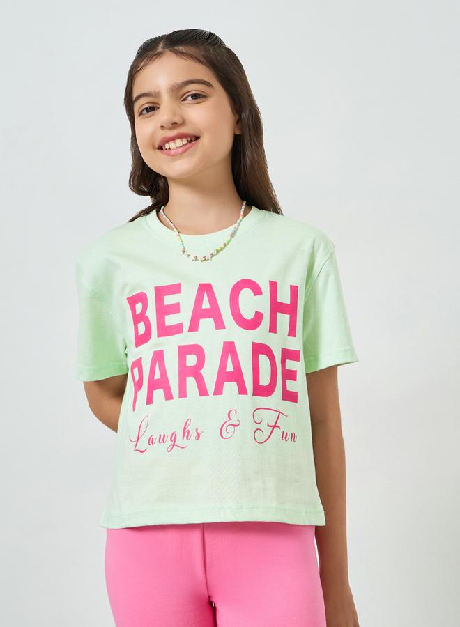 Styli Girls Slogan Print Dropped Shoulder Crop T-Shirt - Image 1