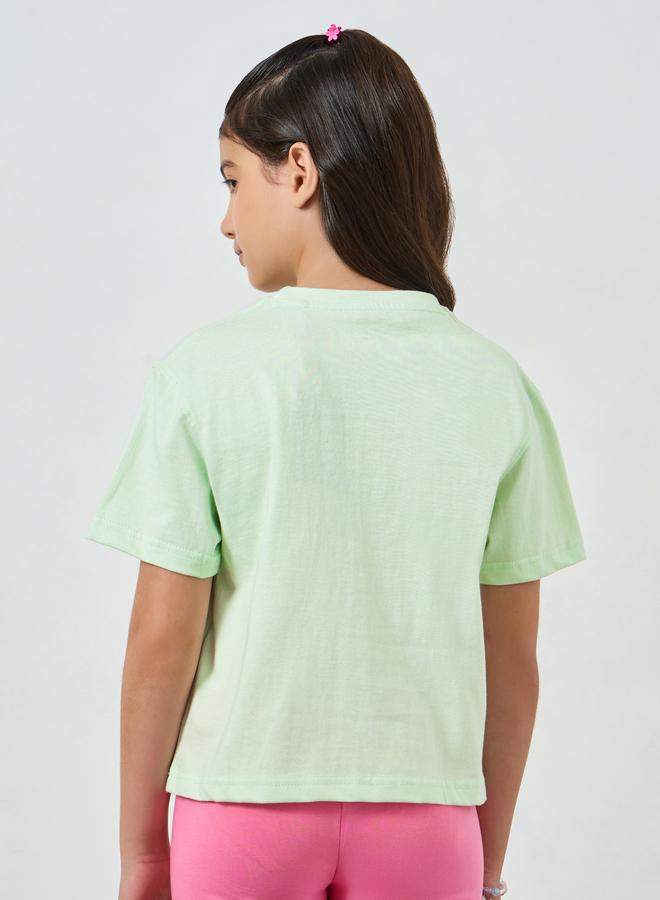 Styli Girls Slogan Print Dropped Shoulder Crop T-Shirt - Image 3