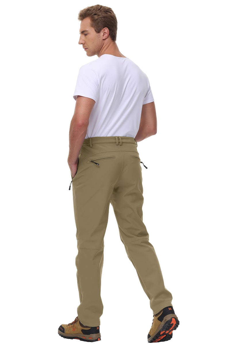 BASUDAM Men's Utility Work Pants Snow Waterproof Softshell Winter Fleece Lined Insulated Outdoor Mountain Khaki 36 - Image 2