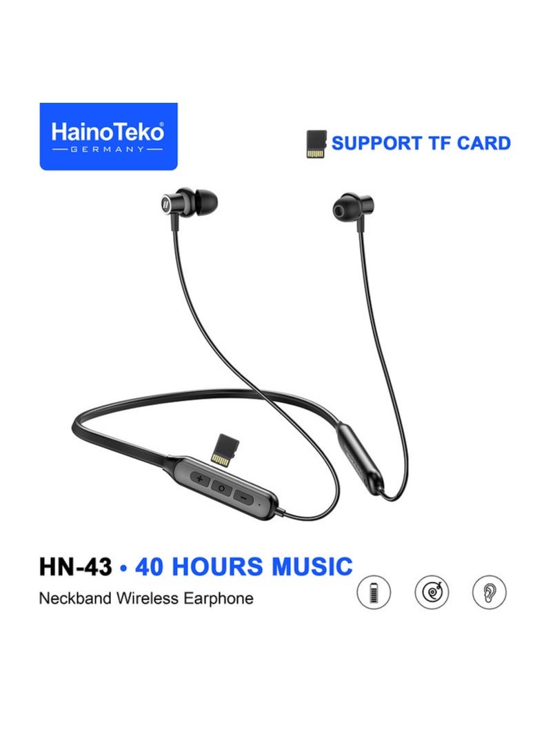 Haino Teko HN-43 Wireless Neckband Earphones – 40H Playtime, TF Card Support, Black - Image 3