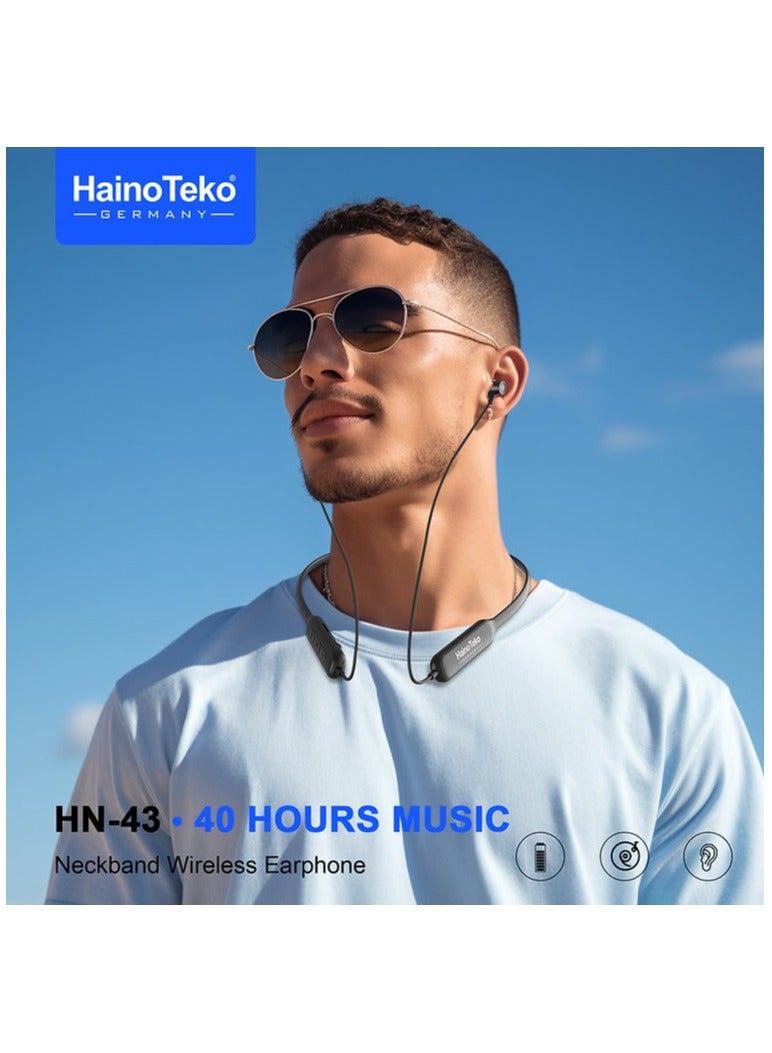 Haino Teko HN-43 Wireless Neckband Earphones – 40H Playtime, TF Card Support, Black - Image 2