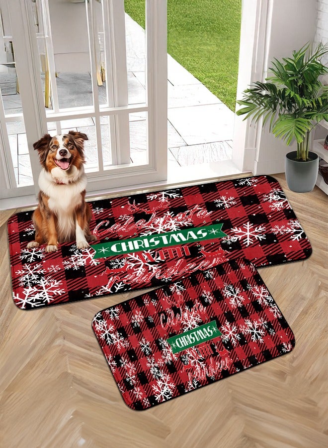 2 PCS Christmas Sponge Rugs Set, Cushion Floor Carpet, Waterproof, Oil Resistant and Anti-Fatigue PU Standing Mat for Kitchen, Floor, Office, Sink, Laundry 45*75CM+45*120CM - Image 1