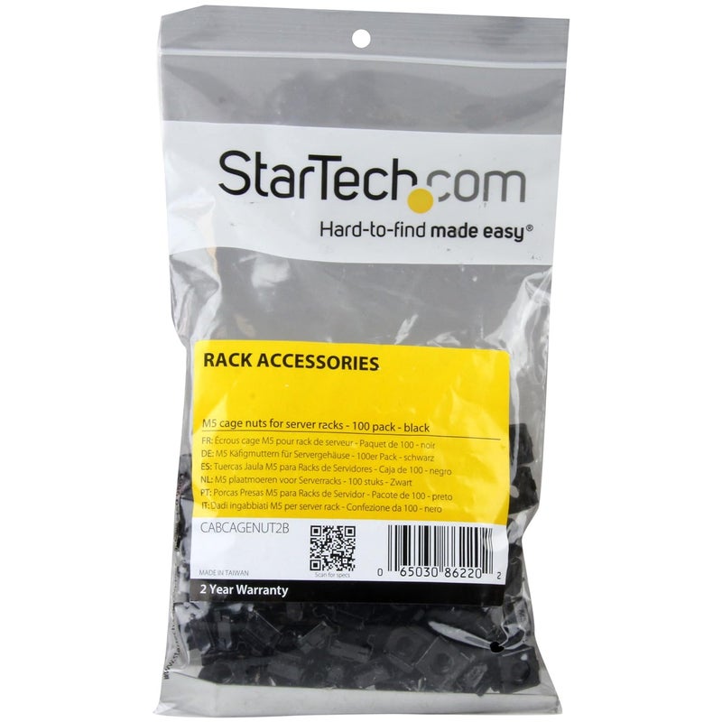 StarTech.com صواميل قفص M5 - عبوة 100 قطعة، أسود - صواميل قفص تثبيت M5 لرف الخادم والخزانة، متوافقة مع TAA (CABCAGENUT2B) - Image 2