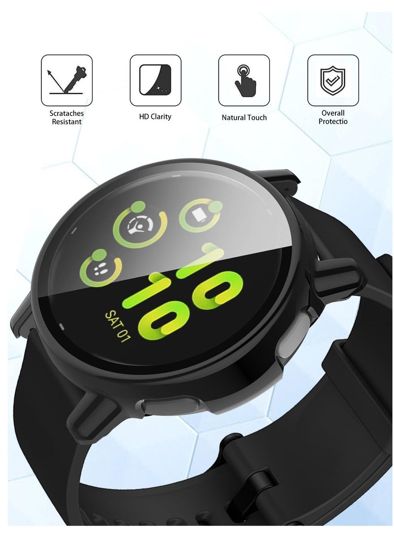 1 زجاج + حالة حماية الكمبيوتر حالة الزجاج ، ومناسبة ل 6 غارمين Vivoactive كامل الشاشة الواقية من الصدمات فيلم حماية الغطاء ، متوافق مع حالة Vivoactive6 ( أسود ) - Image 3
