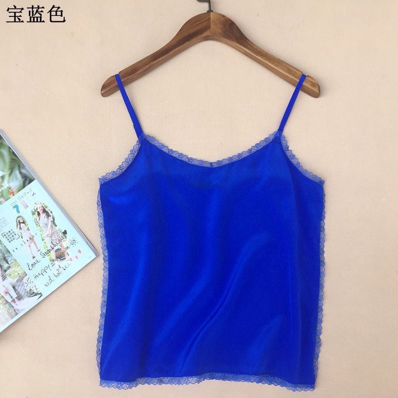 All-Match Lightweight Mulberry Silk Base Sling Anti-Penetration And Anti-Running Silk Inner Shirt Loose Belly-Covering Slimming Short Top - Image 1