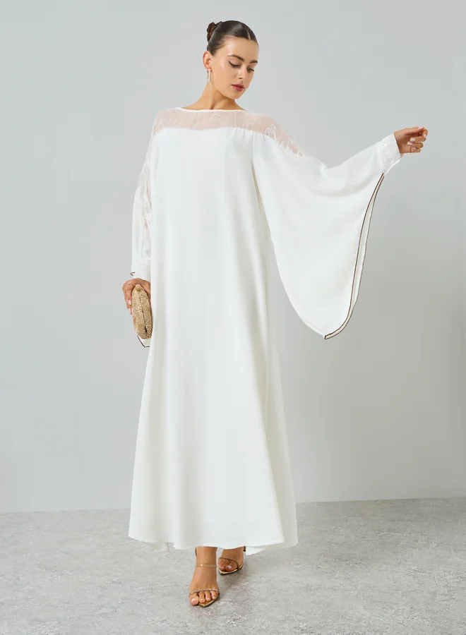Take Two  White Contrast Bell Sleeve A-Line Kaftan for Women | Best Price UAE