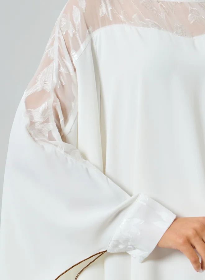 Take Two  White Contrast Bell Sleeve A-Line Kaftan for Women | Best Price UAE