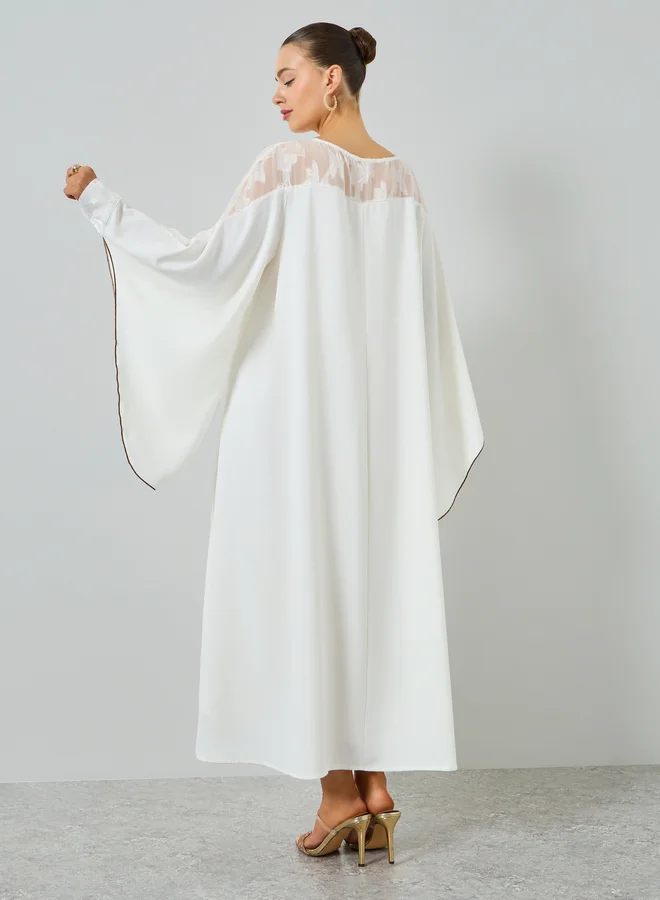 Take Two  White Contrast Bell Sleeve A-Line Kaftan for Women | Best Price UAE