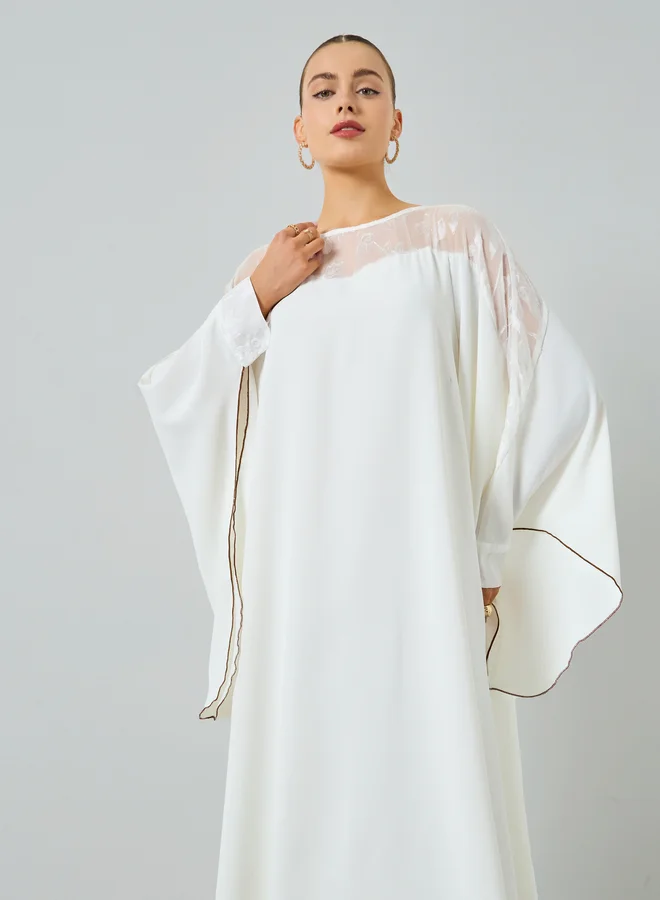 Take Two White Contrast Bell Sleeve A-Line Kaftan