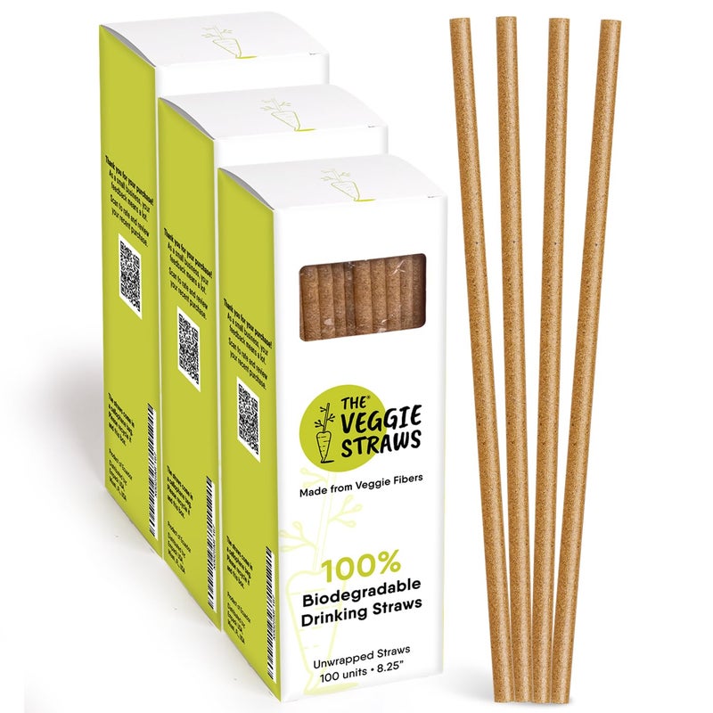 The Veggie Straws The Veggie Straws  300 PCS of 825 Inches Unwrapped Biodegradable Straws  Made of Vegetable Fibers Best Environment Friendly Drinking Straws for Hot and Cold Beverages 