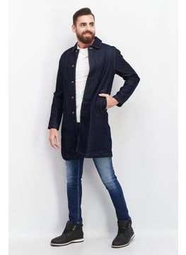 Raw Denim Society Men Solid Long Denim Jacket, Blue  - Image 3