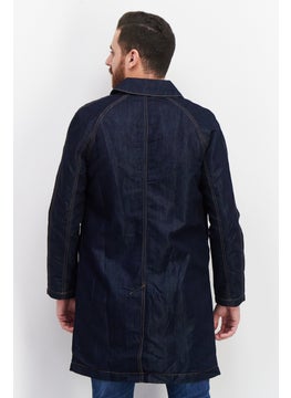 Raw Denim Society Men Solid Long Denim Jacket, Blue  - Image 4