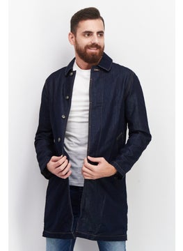 Raw Denim Society Men Solid Long Denim Jacket, Blue  - Image 1