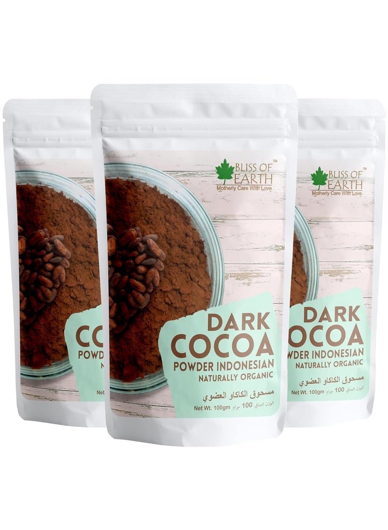 BLISS OF EARTH Naturally Organic Dark Cocoa Powder for Baking, Chocolate Cake Cookies Chocolate Shake Unsweetened Cocoa 100GM Pack of 3 - Image 1