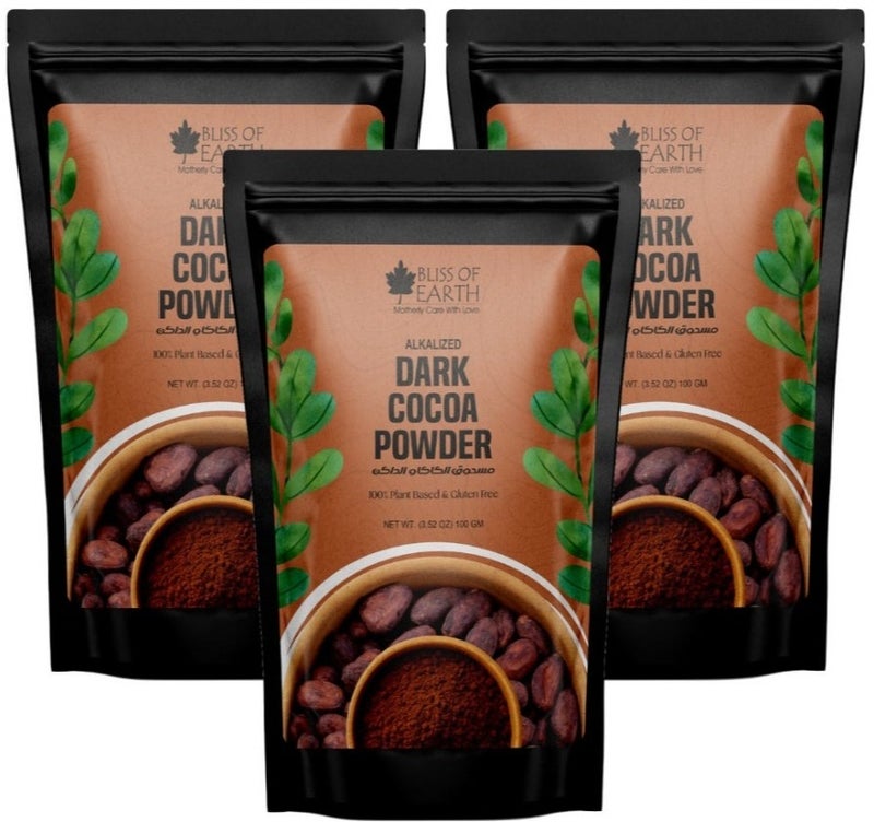 Bliss of Earth Dark Cocoa Powder 100g (Pack of 3) | Alkalized Unsweetened Cocoa Powder | Pure Baking Cocoa for Cakes, Brownies & Hot Chocolate | Vegan & Keto Friendly - Image 1