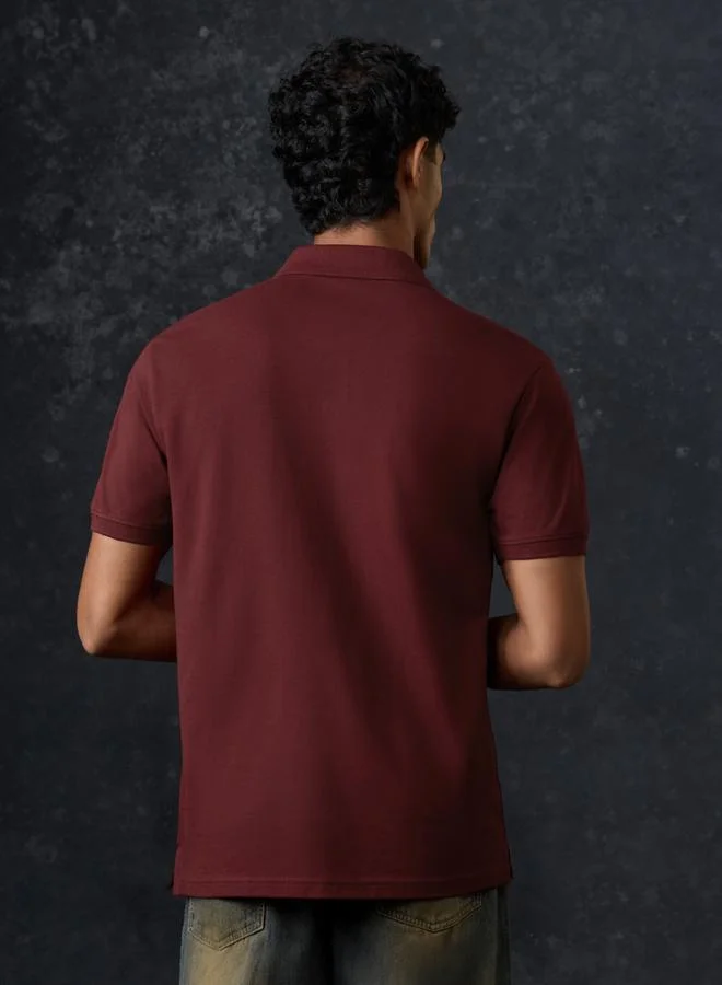 The Souled Store  Men Maroon Polo T-Shirt with 3D Logo Print for Men | Best Price UAE