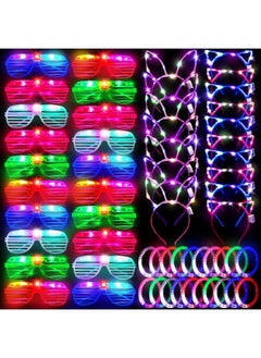 Elcoho Elcoho 60 Pieces Glow in the Dark Party Supplies LED Light Up Toy Party Favors Includes 20 LED Shutter Glasses, 20 Glow Headbands, 20 LED Glow Bracelets, Neon Party Favors for Glow Party, Birthday  - Image 1